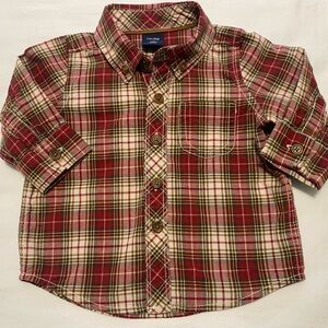 BabyGAP 3-6 Months Red and Brown Plaid Long Sleeve Button Down Cotton Shirt